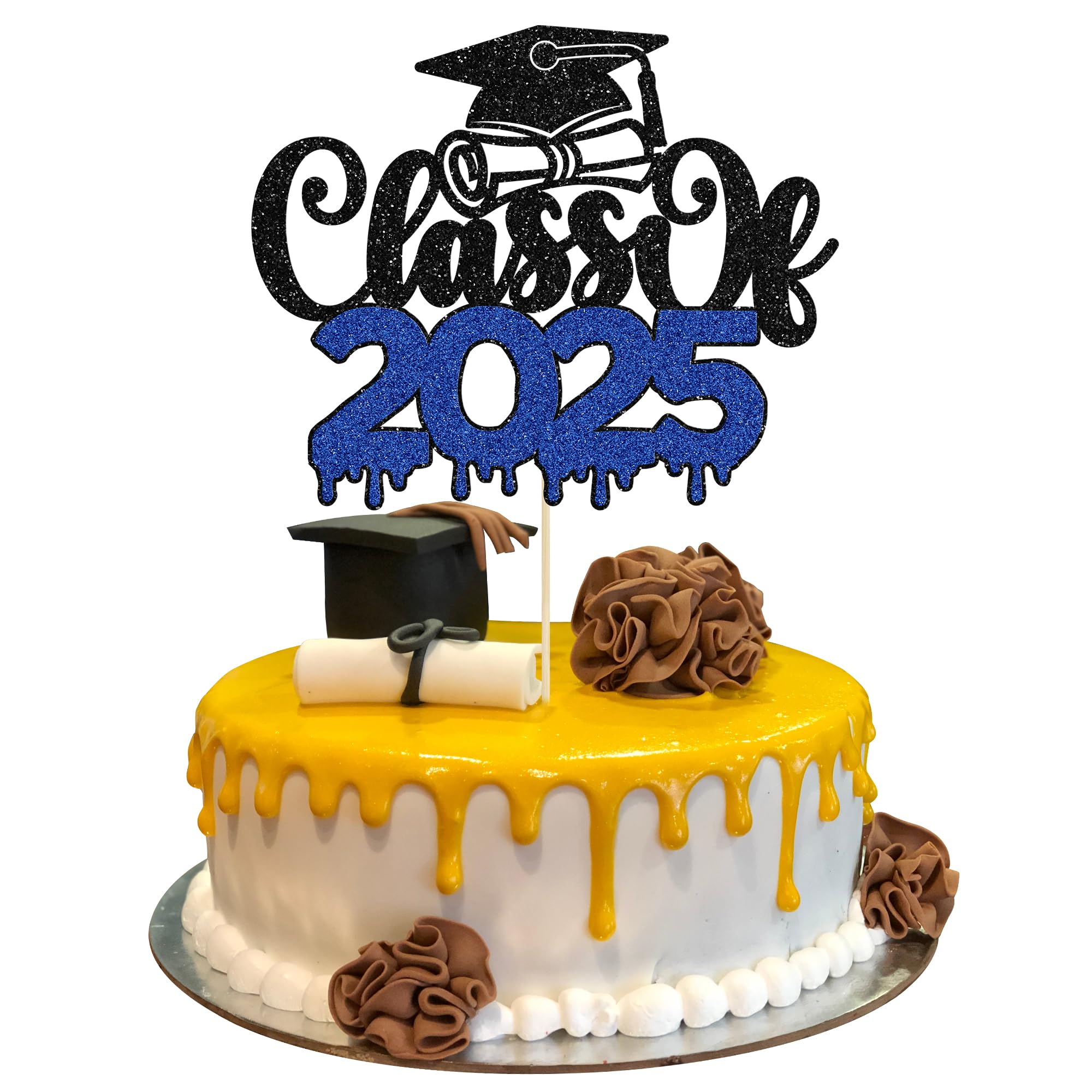 1Pc Congrats Grad 2025 Cake Topper Red Glitter Diploma Graduation Cap Cake Pick Congrats Class of 2025 Cake Decorations for 2025 Graduation Theme High School Boys Girls Graduate Party Supplies