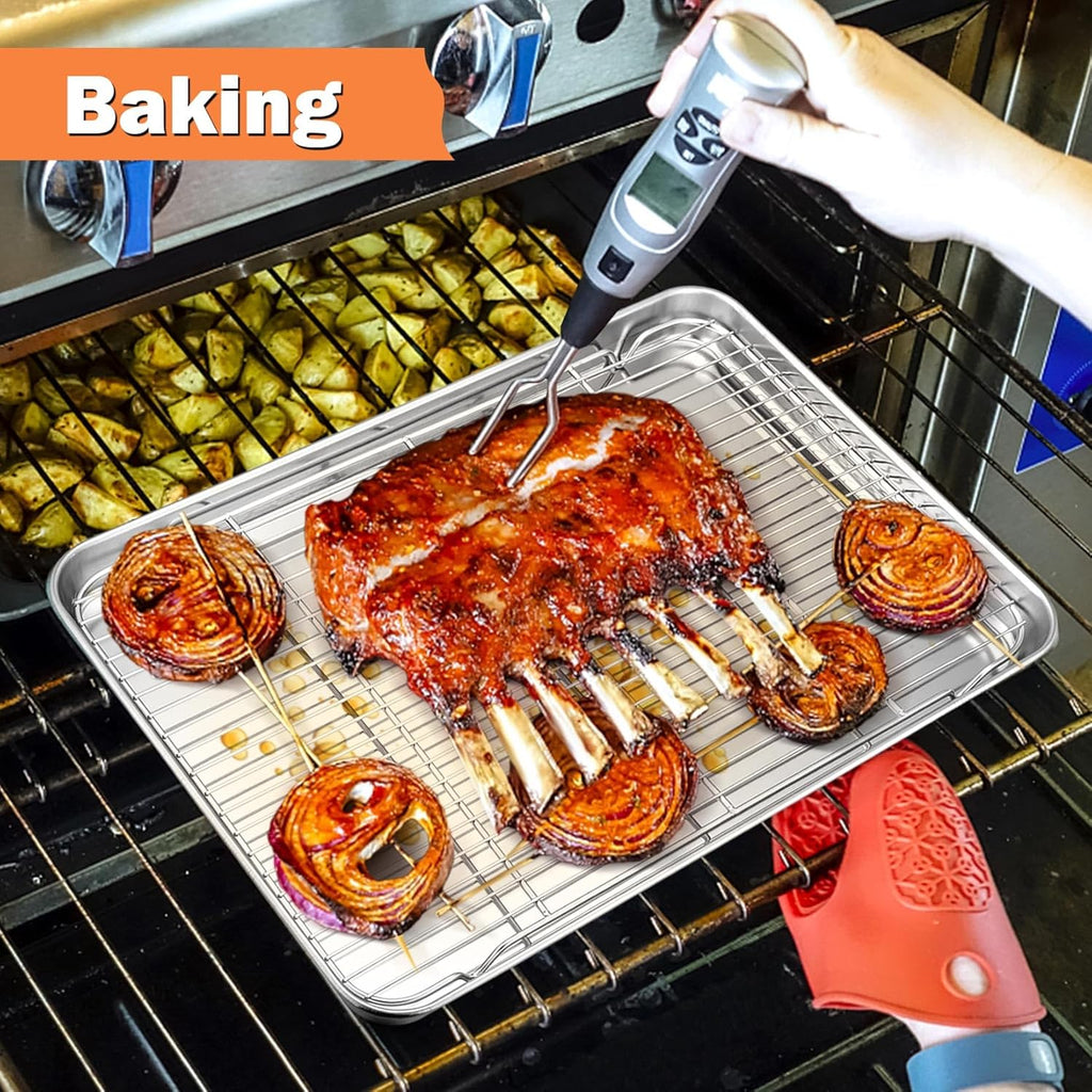 P&P CHEF Baking Rack Cooking Rack Set of 2-16.6''x11.5", Stainless Steel Wire Cooling Drying Roasting Rack, Fits Half Sheet Cookie Pans, Commercial Quality, Oven & Dishwasher Safe