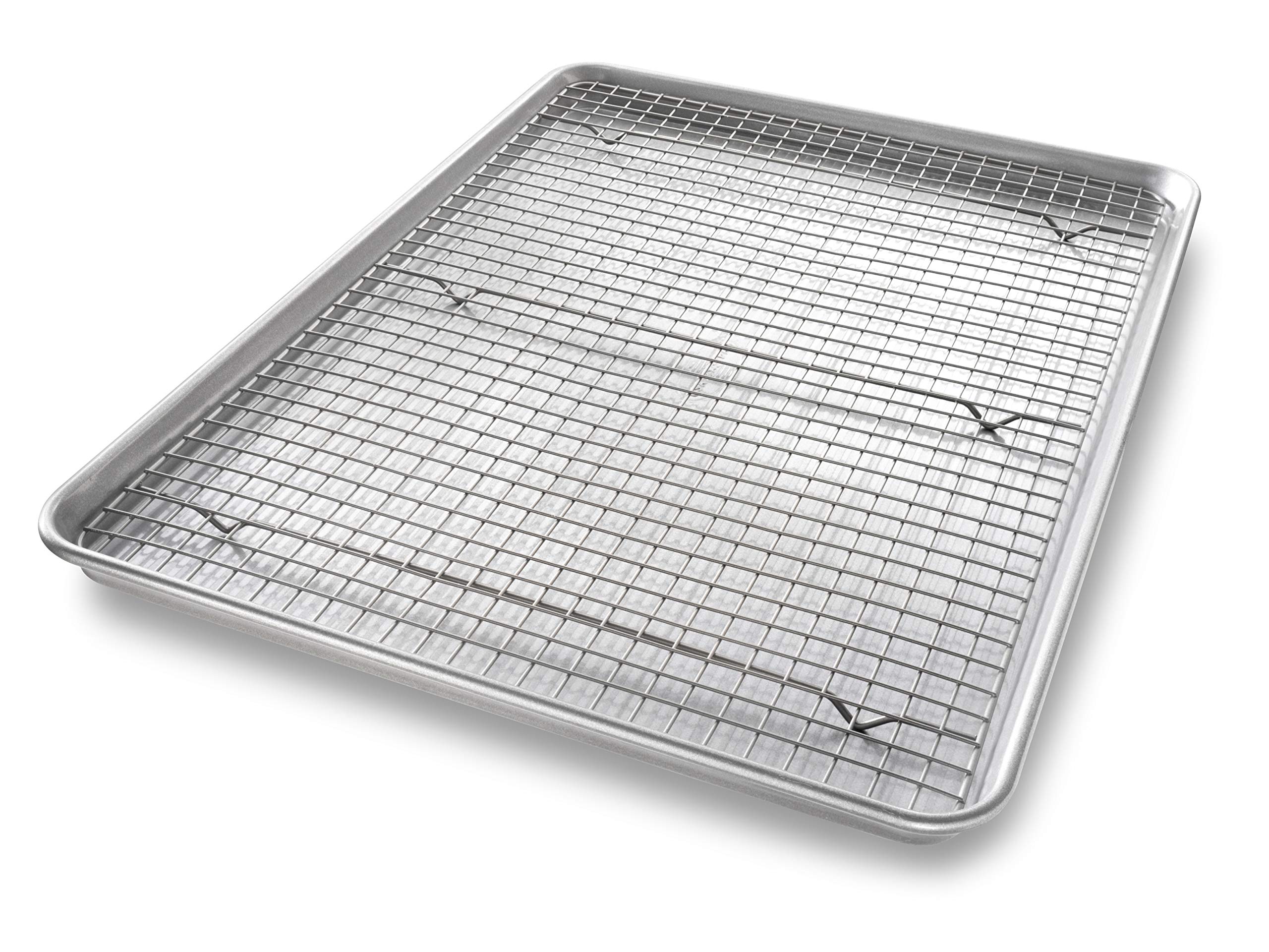 USA Pan Bakeware Half Sheet Baking Pan and Bakeable Nonstick and Cooling Rack Set, Metal