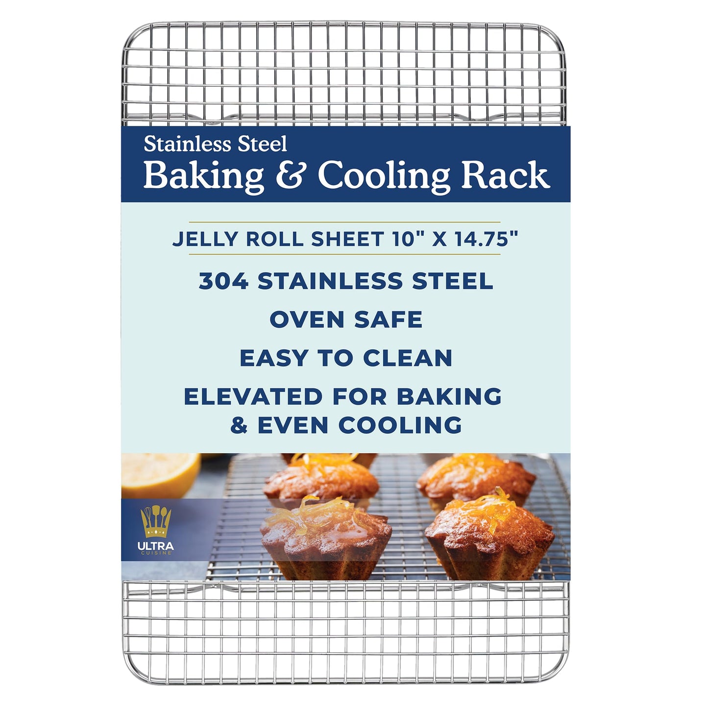 Ultra Cuisine Oven-Safe, Dishwasher-Safe 100% Stainless Steel Cooling and Baking Rack Set Heavy Duty Tight-Wire - 11.5 x 16.5-inch - Set of 2 - Half Sheet Pan Cooling Racks