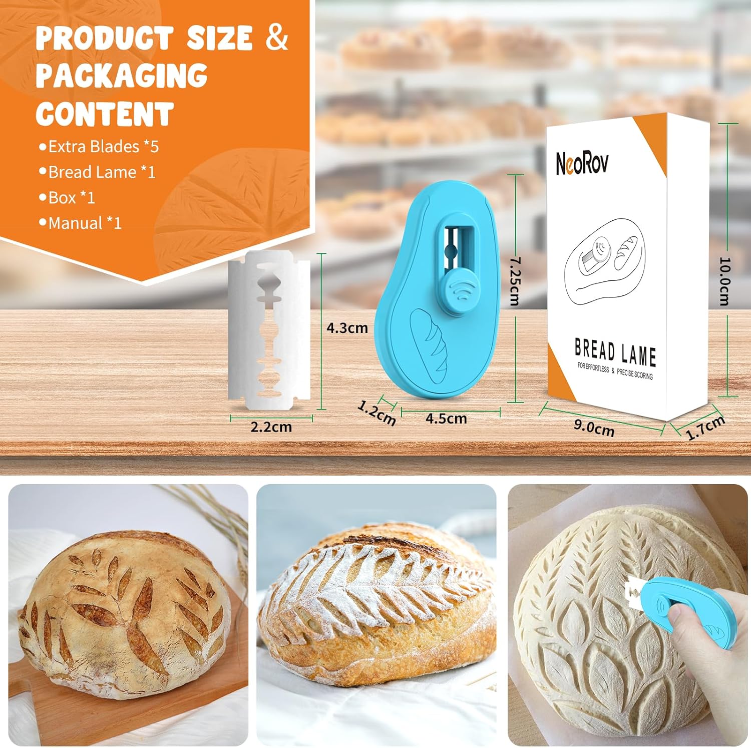 Extractable & Magnetic Bread Lame Dough Scoring Tool - Professional Sourdough Scoring Tool - Sourdough Bread Baking & Bread Scoring Tool - Scoring Patterns booklet & 5 Razor Blades (Blue)