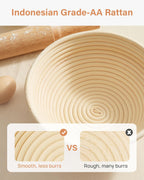 Kootek Banneton Bread Proofing Basket Set of 2, 9 Inch Round Sourdough Starter Kit, Baking Supplies Tools with Dough Whisk, Scoring Lame, and Other Accessories for Artisan Bread Making