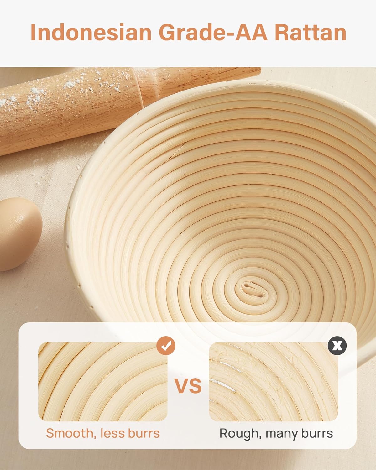 Kootek Banneton Bread Proofing Basket Set of 2, 9 Inch Round Sourdough Starter Kit, Baking Supplies Tools with Dough Whisk, Scoring Lame, and Other Accessories for Artisan Bread Making