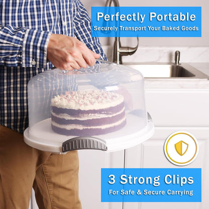Extra Large Cake Carrier/Storage Container With Server - Holds up to 12 Inch 3-Layer Cake, Plate With Lid/Holder With Lid/Cover Clear Dome - Transports Pies or Other Desserts