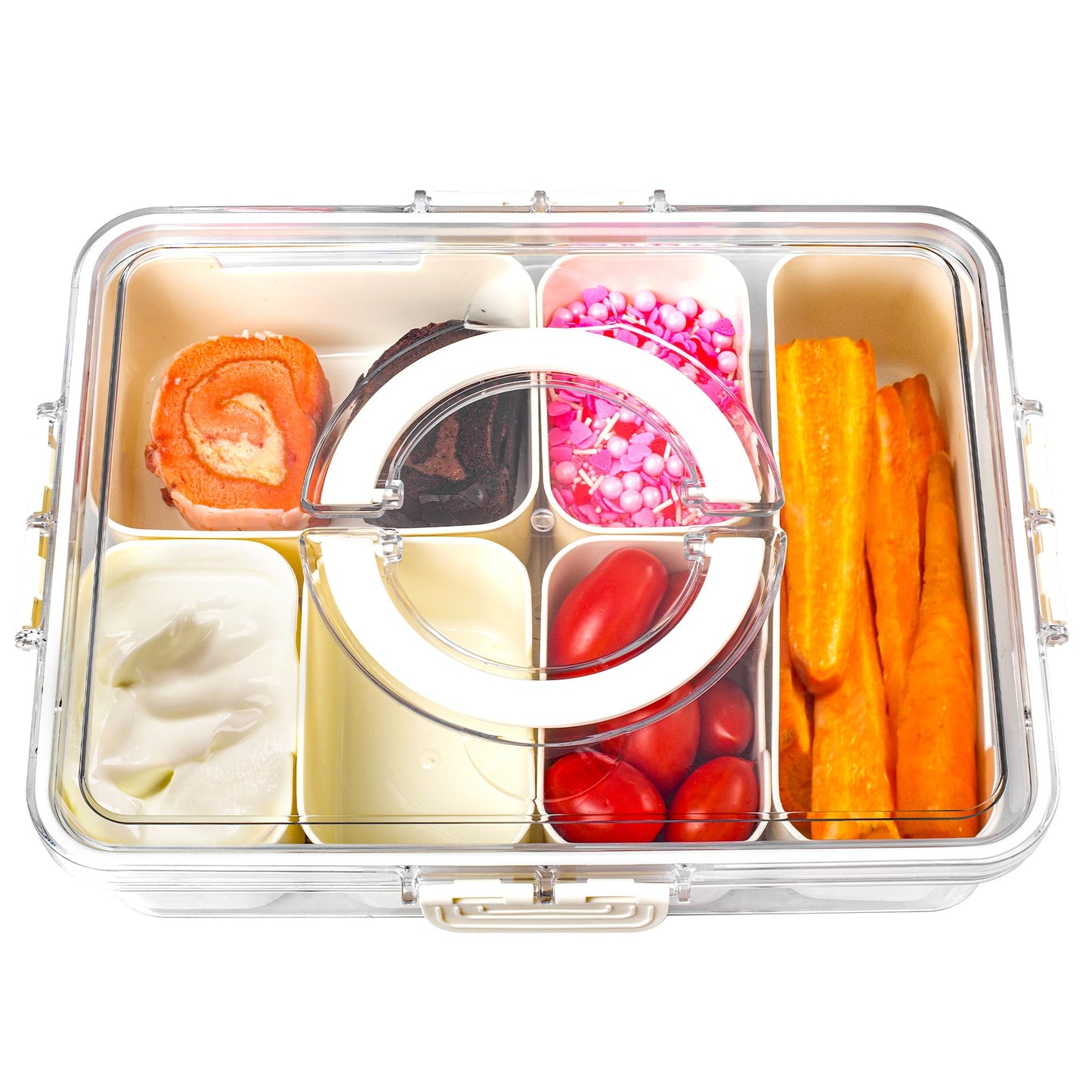 Bandesun Divided Serving Tray with Lid and Handle - Snackle Box Charcuterie Container for Portable Snack Platters - Clear Organizer for Candy, Fruits, Nuts, Snacks - Perfect for Party, Entertaining