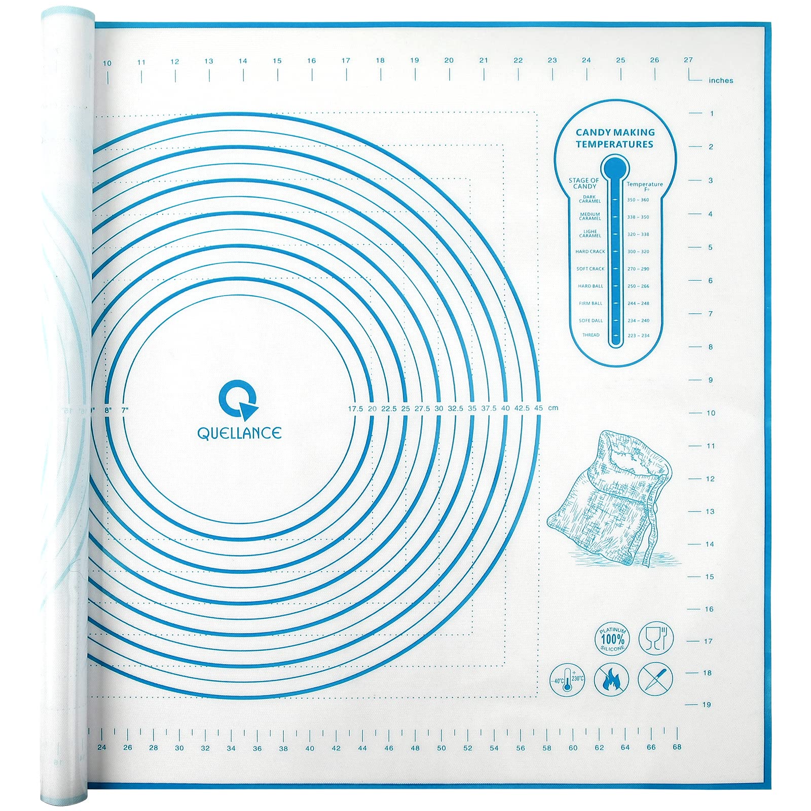 Silicone Pastry Baking Mat Dough - 16x24Inch Large Non Stick Slip Cookie Bread Rolling Mats Sheet, Kitchen Counter Kneading Cooking Board Pad Matt with Measurement for Pie Pizza Cookies Fondant Making