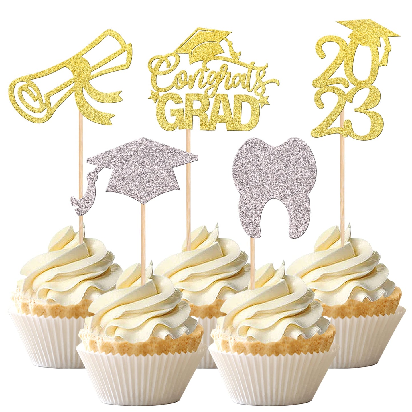 24 PCS 2025 Graduation Cupcake Toppers Glitter Diploma Congrats Grad Cap Cupcake Picks Class of 2025 Cake Decorations for 2025 Graduation Theme Party Supplies Pink