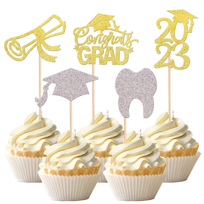24 PCS 2025 Graduation Cupcake Toppers Glitter Diploma Congrats Grad Cap Cupcake Picks Class of 2025 Cake Decorations for 2025 Graduation Theme Party Supplies Pink