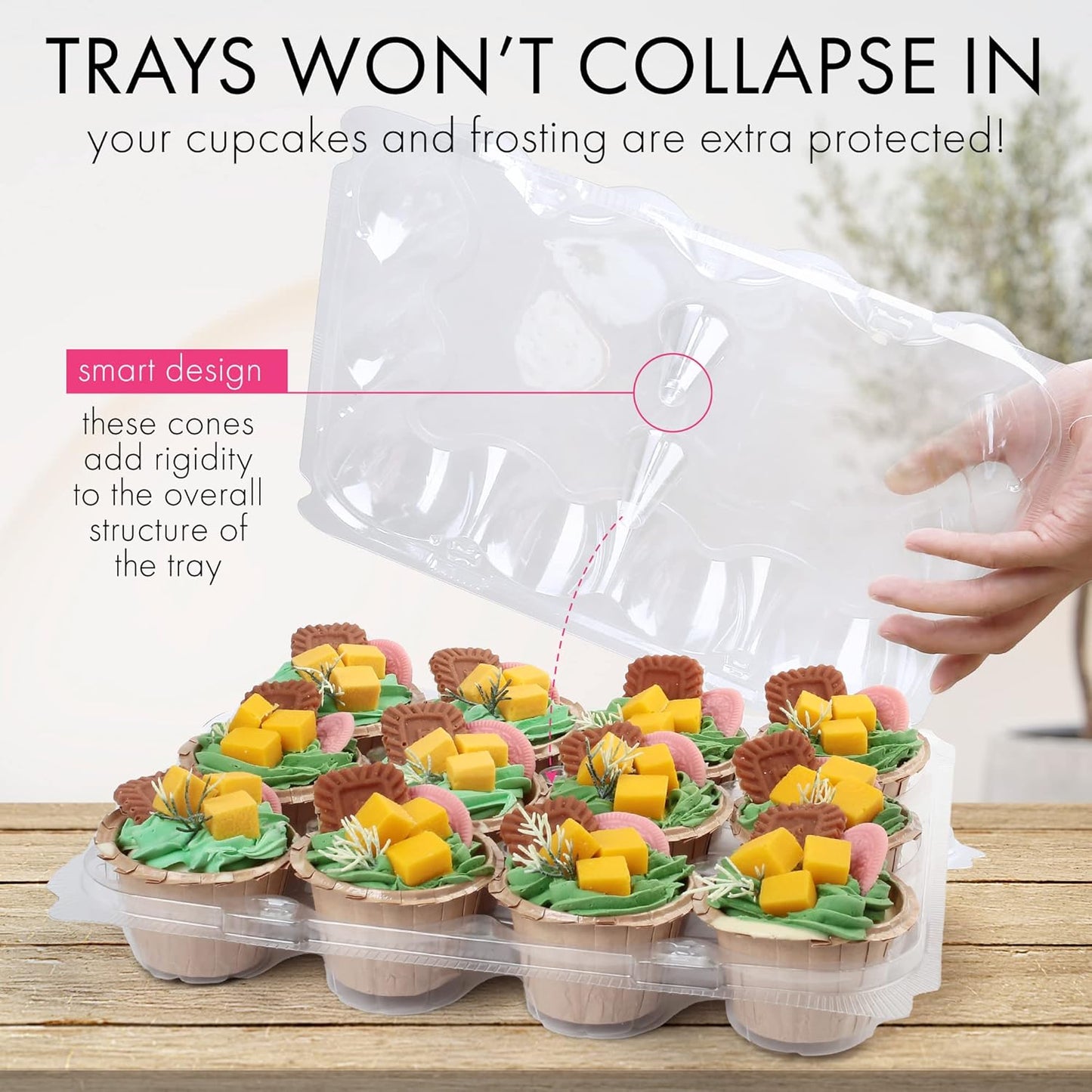 LotFancy Cupcake Containers 12 Count, 12 Sets, Plastic Dozen Cupcake Boxes, Disposable Cupcake Carrier Holder with Detachable Tall Dome Lid, BPA Free, Standard Size