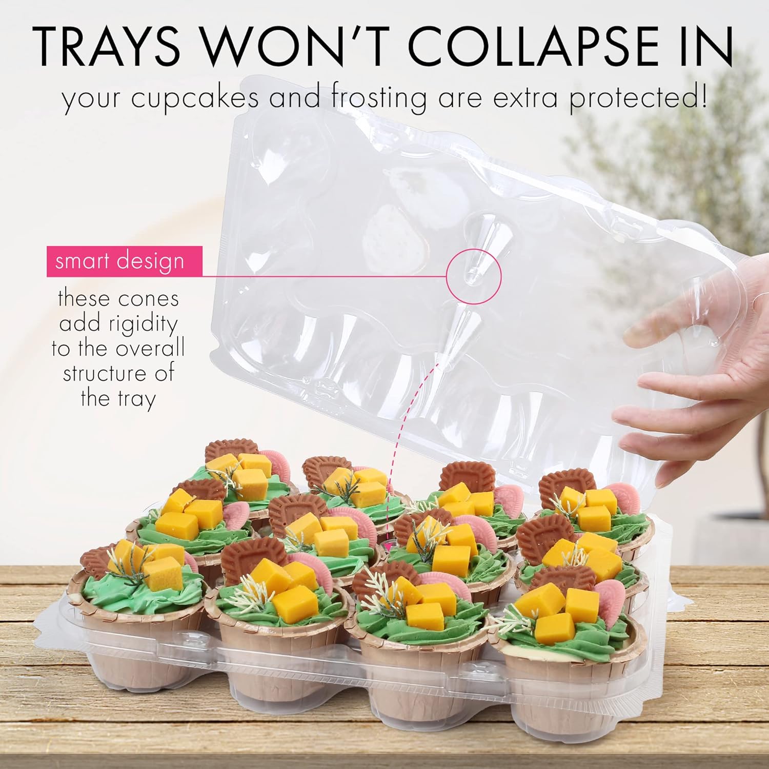LotFancy Cupcake Containers 12 Count, 12 Sets, Plastic Dozen Cupcake Boxes, Disposable Cupcake Carrier Holder with Detachable Tall Dome Lid, BPA Free, Standard Size