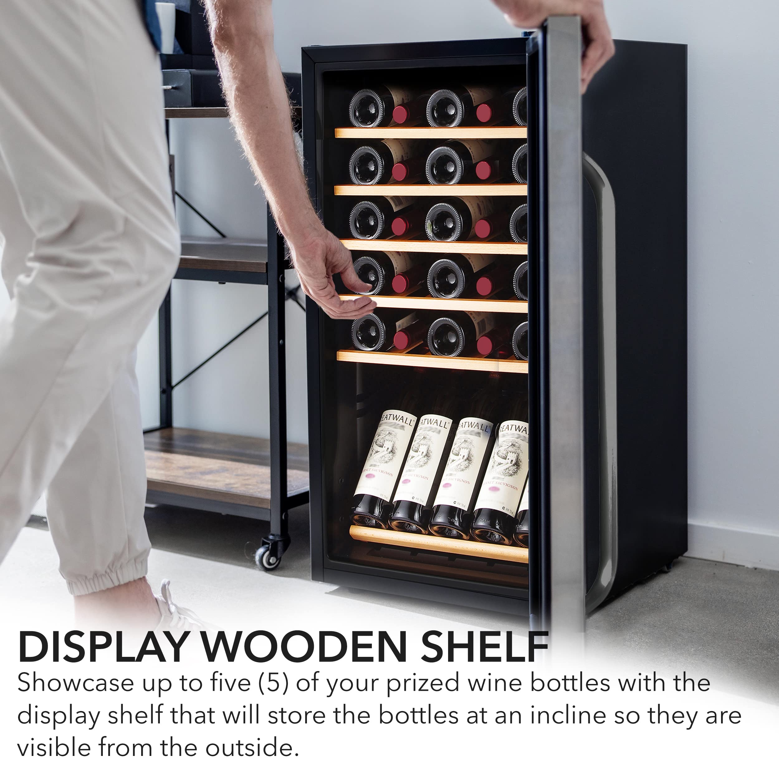 Whynter FWC-341TS 34 Bottle Freestanding Stainless Steel Wine Refrigerator with Display Shelf and Digital Control, Gray