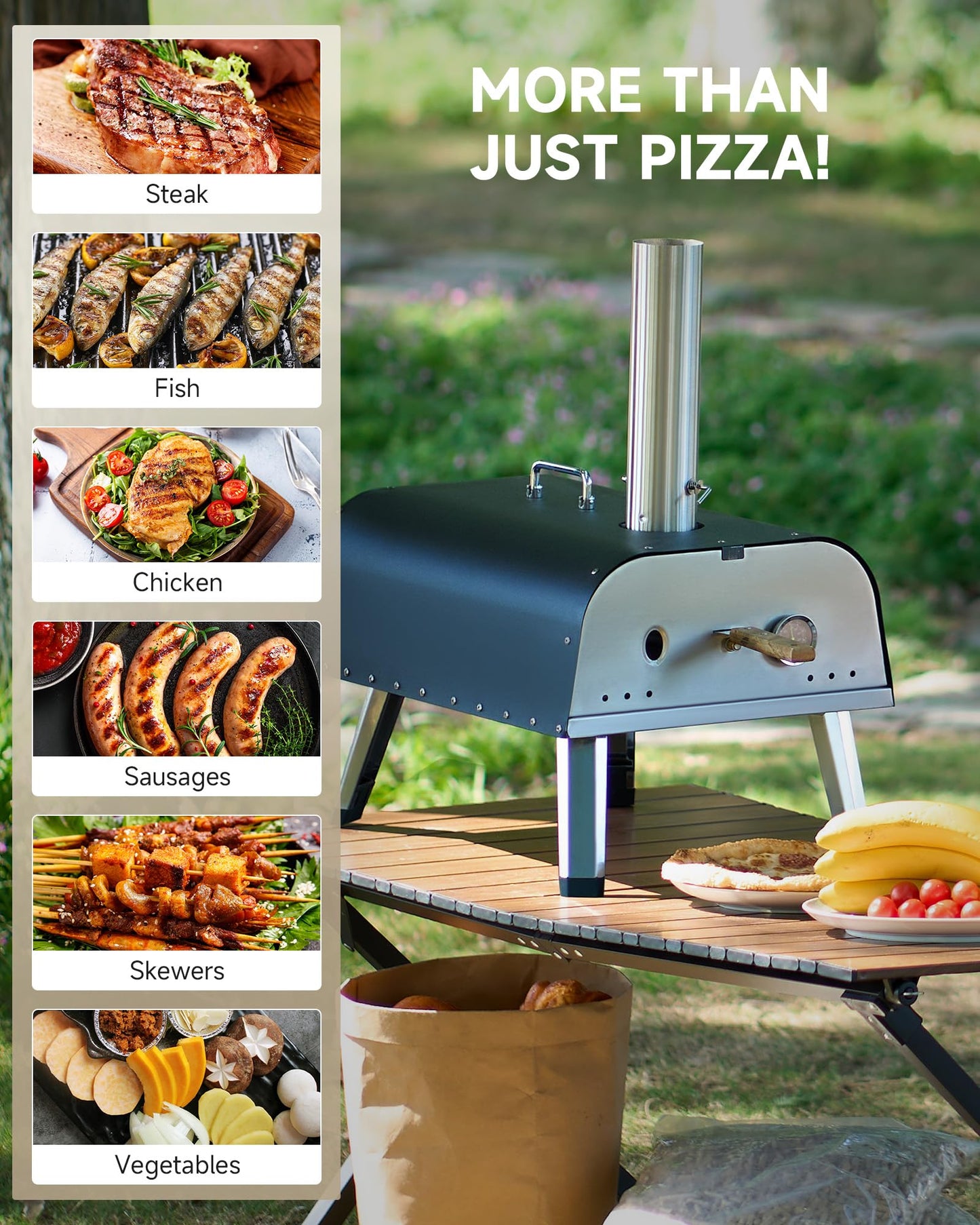 CO-Z Multi-Fuel Outdoor Pizza Oven, Propane and Wood Fired Pizza Oven with 12 Inch Pizza Stone, Gas Burner & Thermometer, Dual Fuel Stainless Steel Pizza Maker for Camping Backyard Party