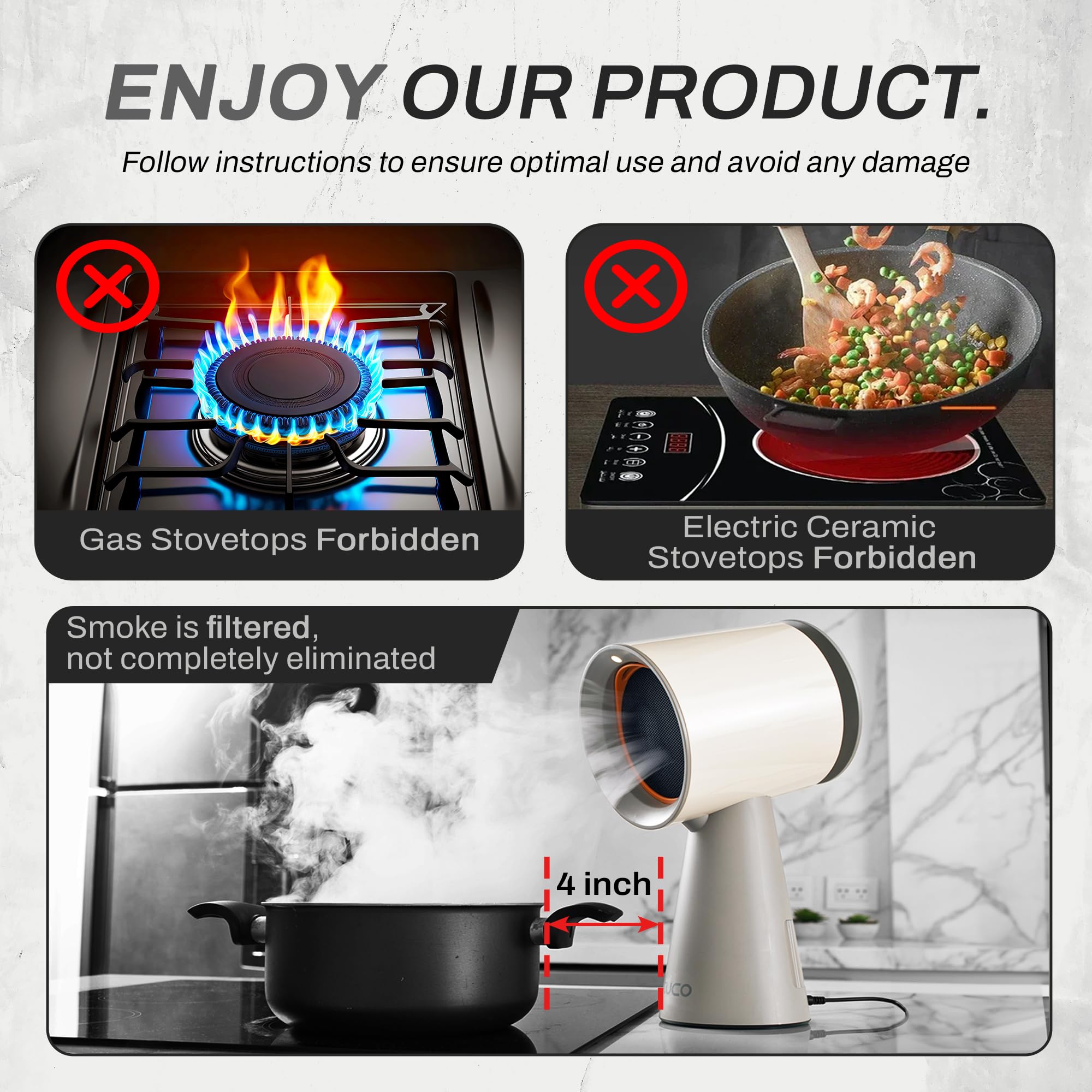 TUCO Portable Range Hood, Desktop Kitchen Exhaust Fan with 3 Speeds, Detachable Aluminum Carbon Filter, Low Noise, Oil Collection Cup, Smoke Purifier for Indoor BBQ, Hot Pot and RV Kitchens