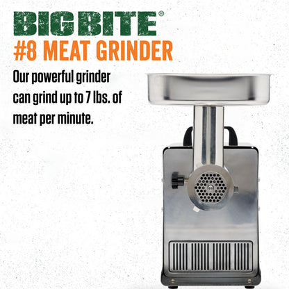 LEM Products BigBite #8 Meat Grinder and Grinder Foot Switch Bundle, 0.50 HP Stainless Steel Electric Meat Grinder Machine, Ideal for Regular Use