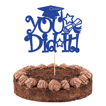 1Pc Congrats Grad 2025 Cake Topper Red Glitter Diploma Graduation Cap Cake Pick Congrats Class of 2025 Cake Decorations for 2025 Graduation Theme High School Boys Girls Graduate Party Supplies