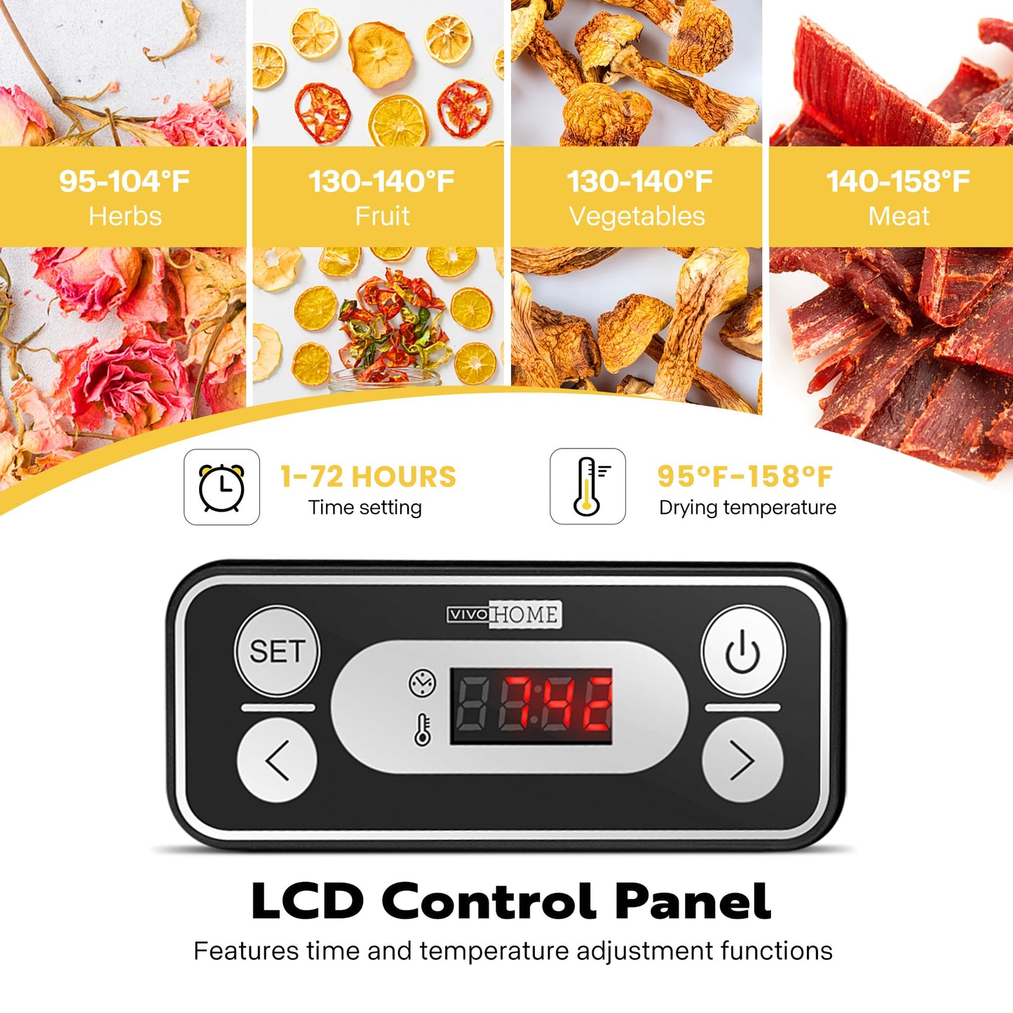 VIVOHOME Food Dehydrator, Electric 8 Trays Hydrator Machine with 72H Digital Timer and Temperature Control for Fruit Vegetable Meat Jerky Herb Beef Mushroom, Black