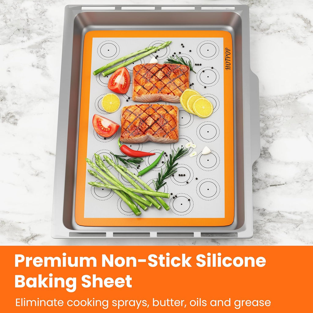 Set of 4 Reusable Macaron Cookie Sheet Baking Mats 0.75mm by HOTPOP (2 Half Sheets and 2 Quarter Sheets), Non Stick Baking Mats for Cookie Sheet