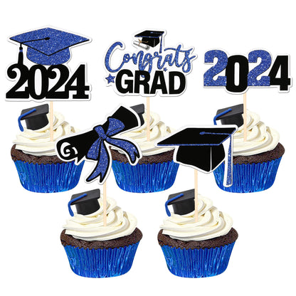 24 PCS 2025 Graduation Cupcake Toppers Glitter Diploma Congrats Grad Cap Cupcake Picks Class of 2025 Cake Decorations for 2025 Graduation Theme Party Supplies Pink