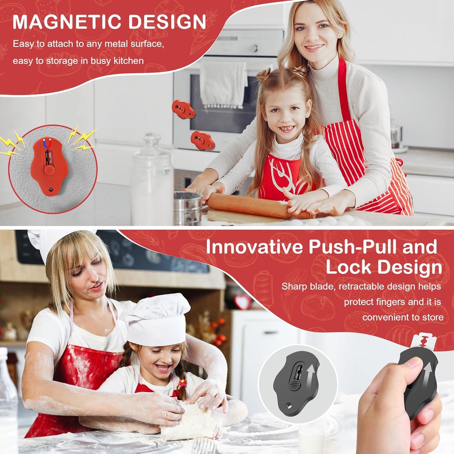 Magnetic Bread Lame Dough Scoring Tool, Professional Sourdough Scoring Tool for Sourdough Bread Baking, Bread Making Knife, Extractable Bread Scoring Tool with 5 Razor Blades&Scoring Patterns Booklet