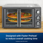 Oster Extra-Large French Door Air Fryer Countertop Oven, stal nierdzewna, 60-minutowy timer, 6 funkcji gotowania, uniwersalne akcesoria, zmniejsza zużycie energii i czas gotowania