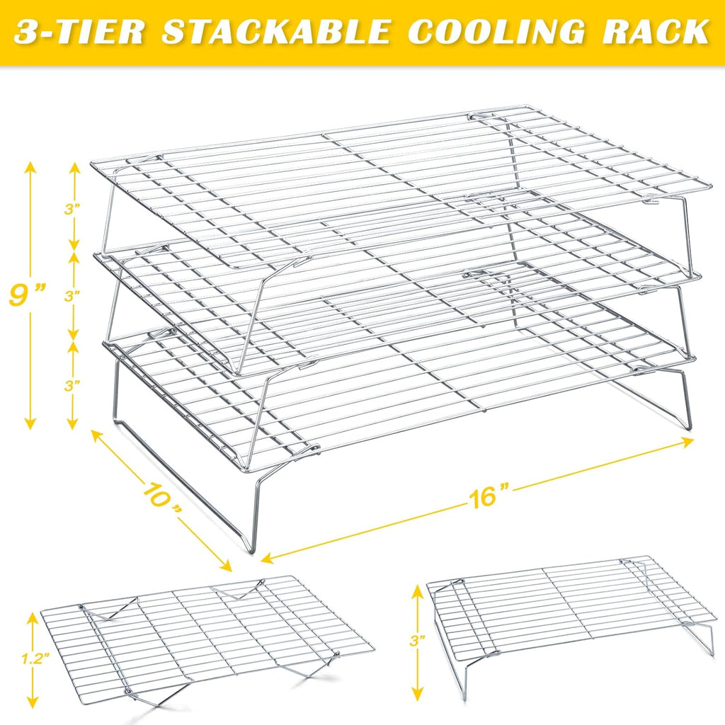 10 * 16 Inch Cooling Racks, 3 Stackable Tall Baking Racks, Stainless Steel Wire Rack for Baking Sheet, Cooling Racks for Cooking and Baking, Oven and Dishwasher Safe