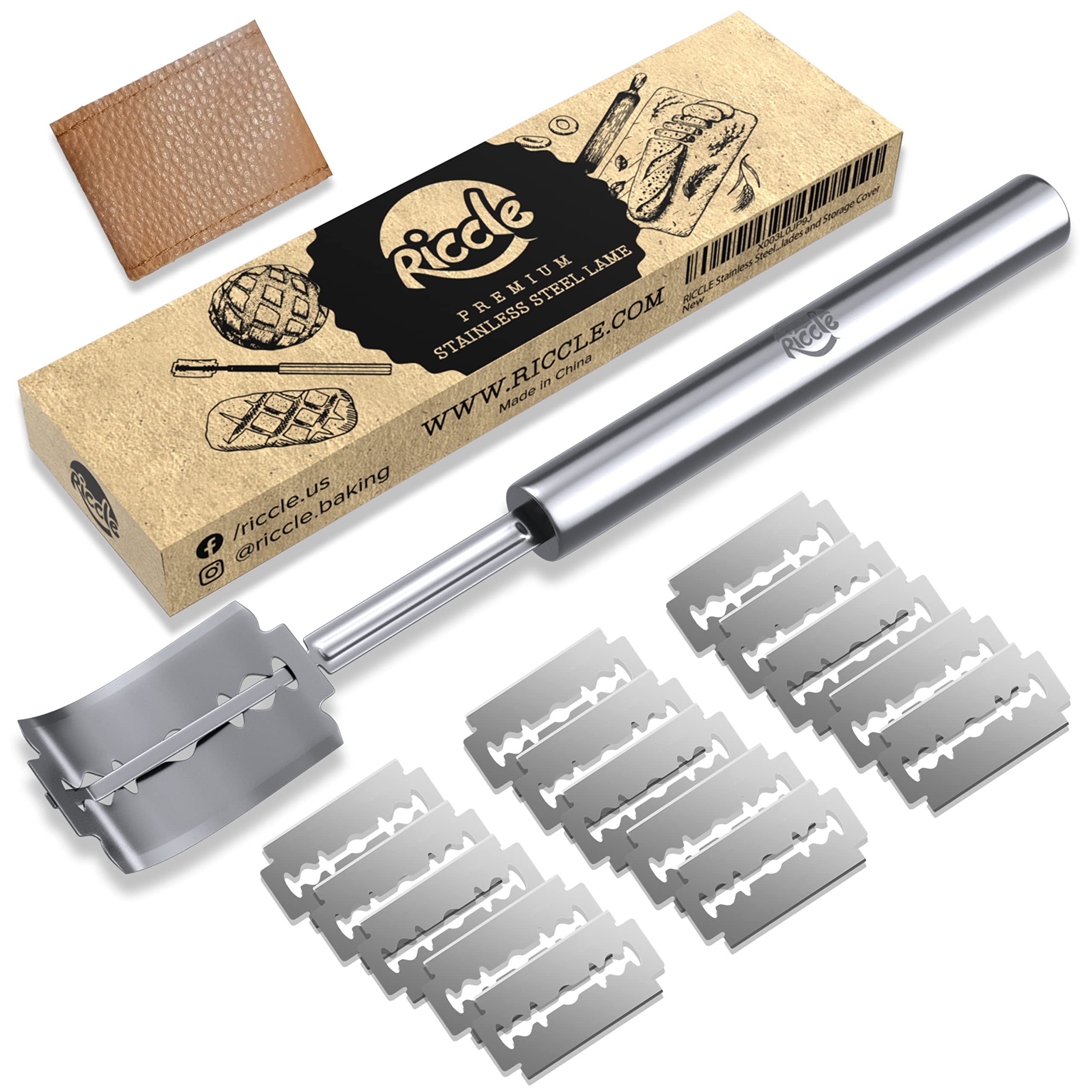 RICCLE Bread Lame Slashing Tool, Dough Scoring Knife with 15 Razor Blades and Storage Cover