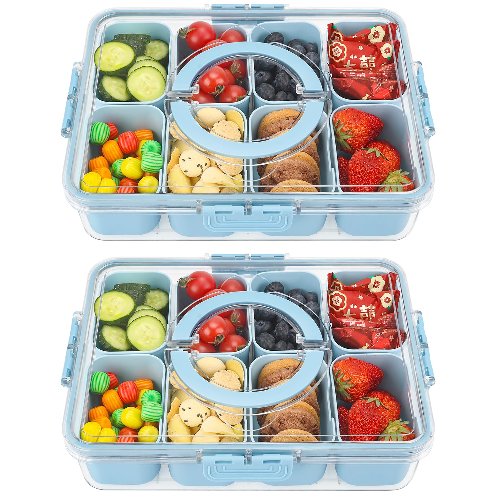 shopwithgreen Divided Serving Tray with Lid and Handle, Portable Snackle Box Charcuterie Container for Party, Veggies, Snack, Fruit, Nuts, Candy, Christmas Tray Snack Box for Entertaining, Picnic