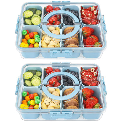 shopwithgreen Divided Serving Tray with Lid and Handle, Portable Snackle Box Charcuterie Container for Party, Veggies, Snack, Fruit, Nuts, Candy, Christmas Tray Snack Box for Entertaining, Picnic