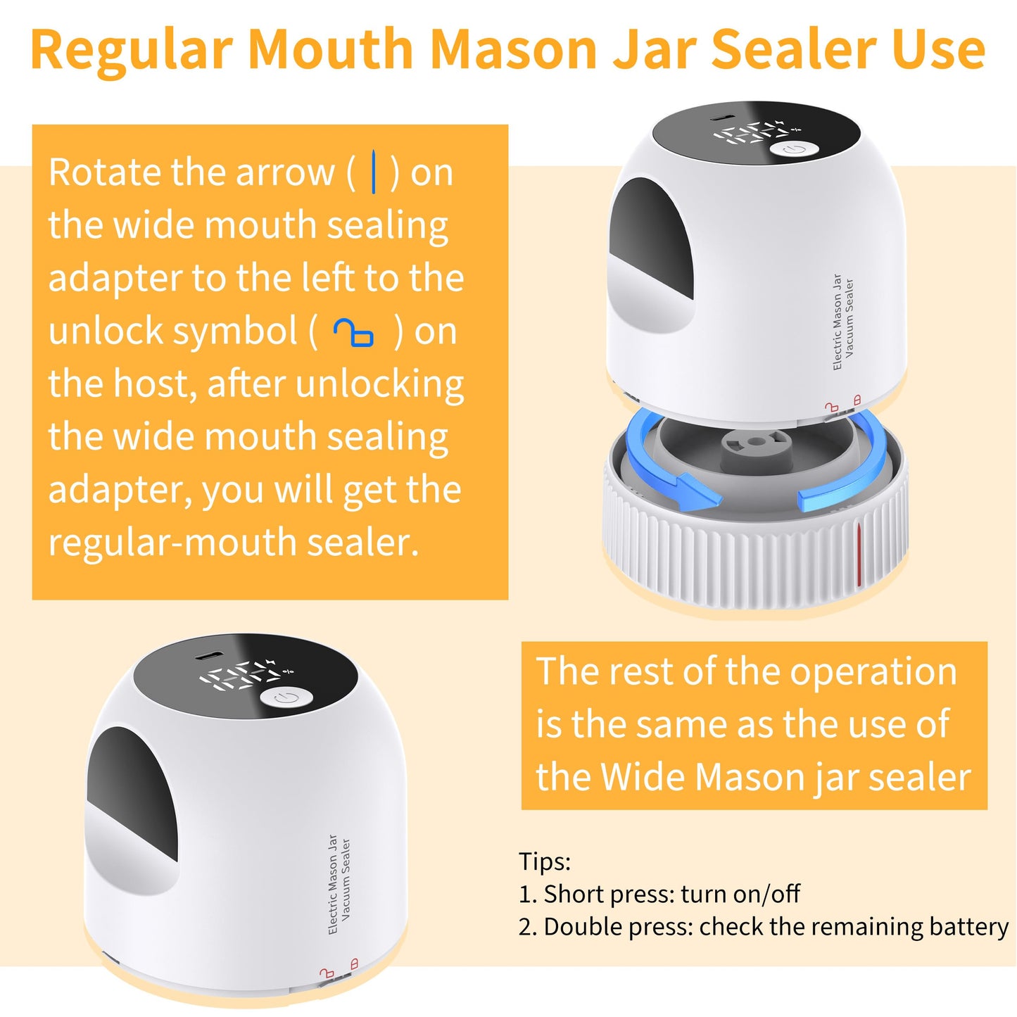 3 in 1 Electric Mason Jar Vacuum Sealer Kit, Auto Stop Jar vacuum Sealer for Mason Jars Vacuum Sealer for Jars Wide & Regular Mouth & Sous Vide Bags Compact Vacuum Sealer Vacuum Sealer for Food White