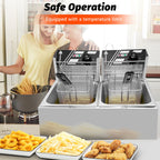 Jwevvie Commercial Deep Fryer - 22.8 QT Electric Deep Fryers with Baskets 0.8mm Thickened Stainless Steel Countertop Oil Fryer Large Capacity with Temperature Limiter (Double Tank)