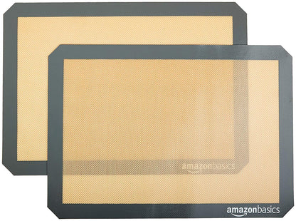 Amazon Basics Silicone Baking Mat for Macarons, Non-Stick, Food Safe, 16.5" x 11.6", Beige/Gray, Pack of 2