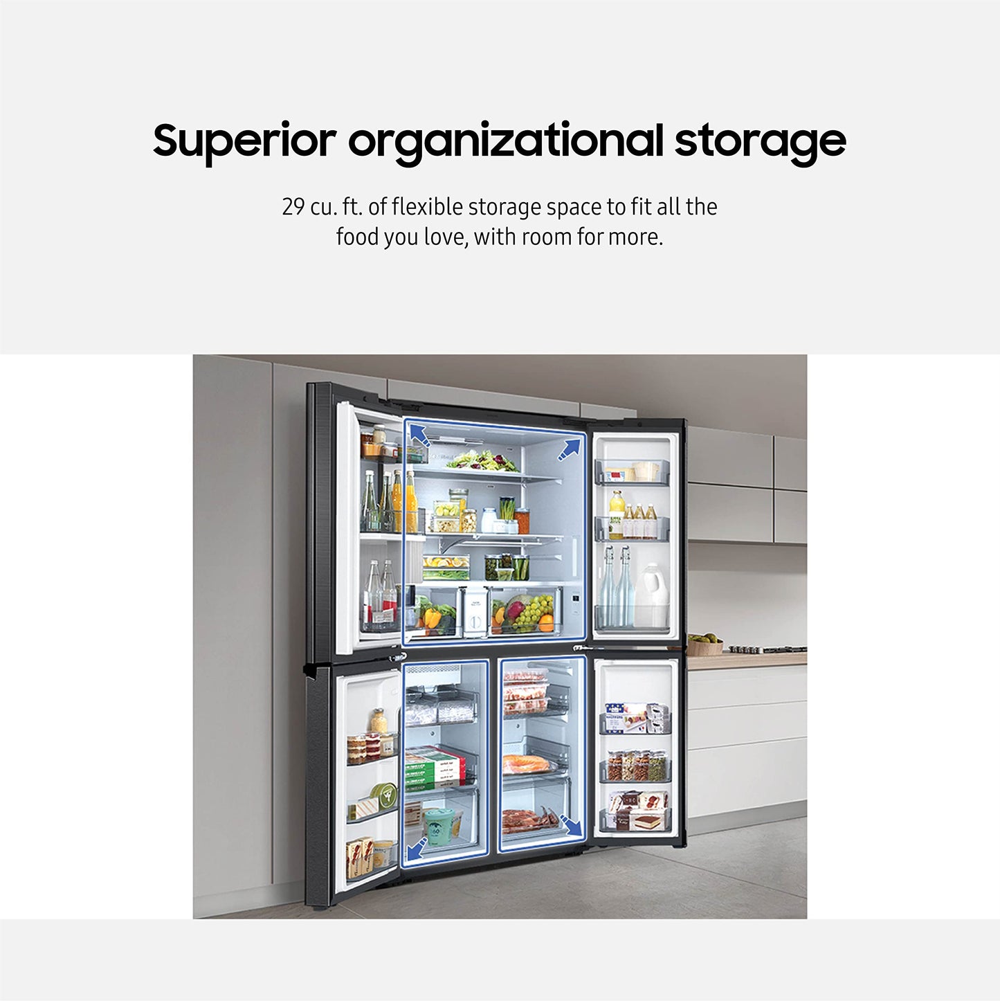 SAMSUNG 29 Cu Ft Smart 4-Door Flex Lodówka z Family Hub i wbudowanym Alexa, Beverage Center, Dual Ice Maker, Energy Star Certified, RF29A9771SR/AA, Stal nierdzewna odporna na odciski palców