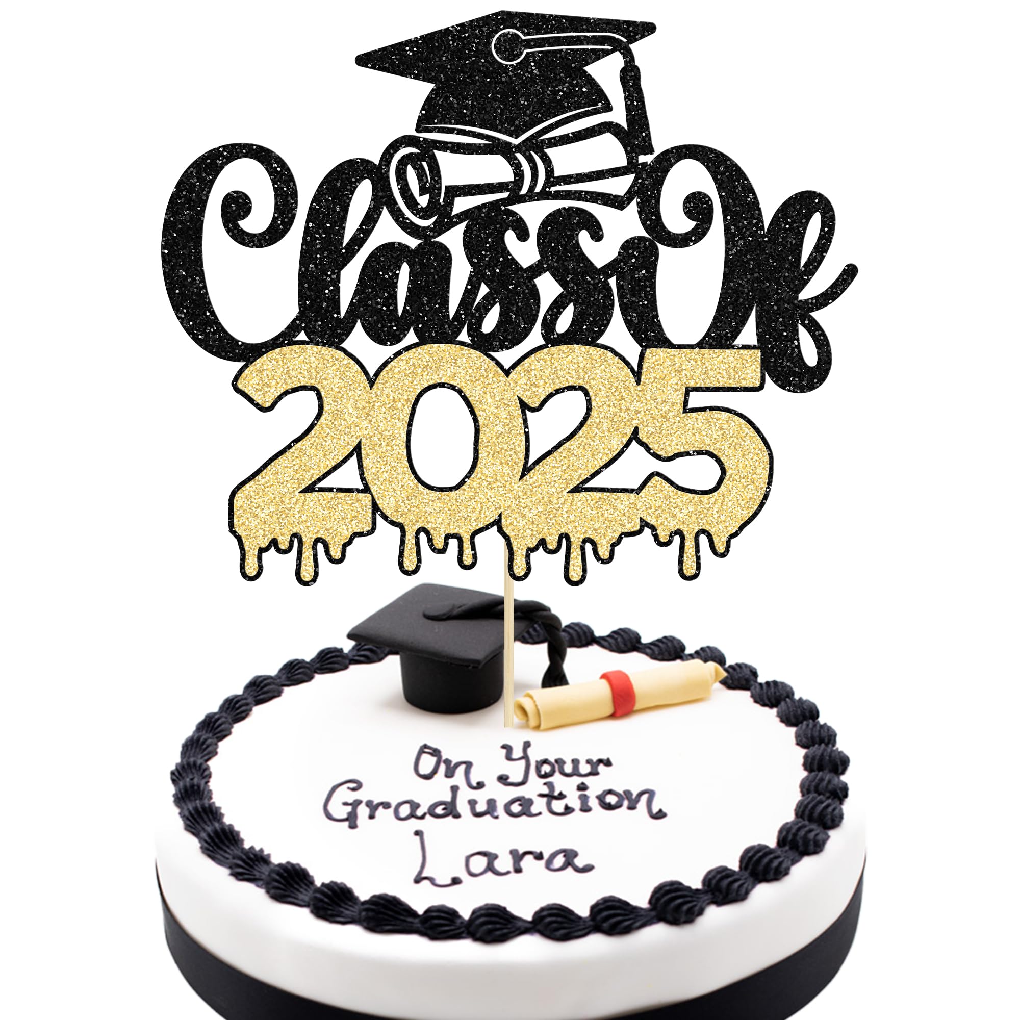 1Pc Congrats Grad 2025 Cake Topper Red Glitter Diploma Graduation Cap Cake Pick Congrats Class of 2025 Cake Decorations for 2025 Graduation Theme High School Boys Girls Graduate Party Supplies