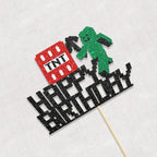 Happy Birthday Cake Topper, Pixel Style Cake Picks Decorations, Block Video Game Themed Cake Topper for Kids Boy and Girl, Black