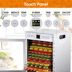 Food Dehydrator for Jerky, 12 Stainless Steel Trays, 1200W Fruit Dehydrator, 24H Timer and 190°F Temperature Control, Overheat Protection, Food Dryer for Jerky, Herbs, Fruit, Dog Treats
