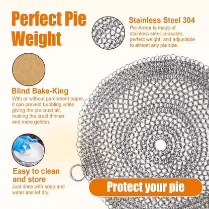Baking Pie Crust Weights Chain, Stainless Steel Pie Weight Chain Ceramic Pie Weights Alternatives Baking Pie Weights Armor Shield for Baking Crust Kitchen Accessories for 7-10in Pies