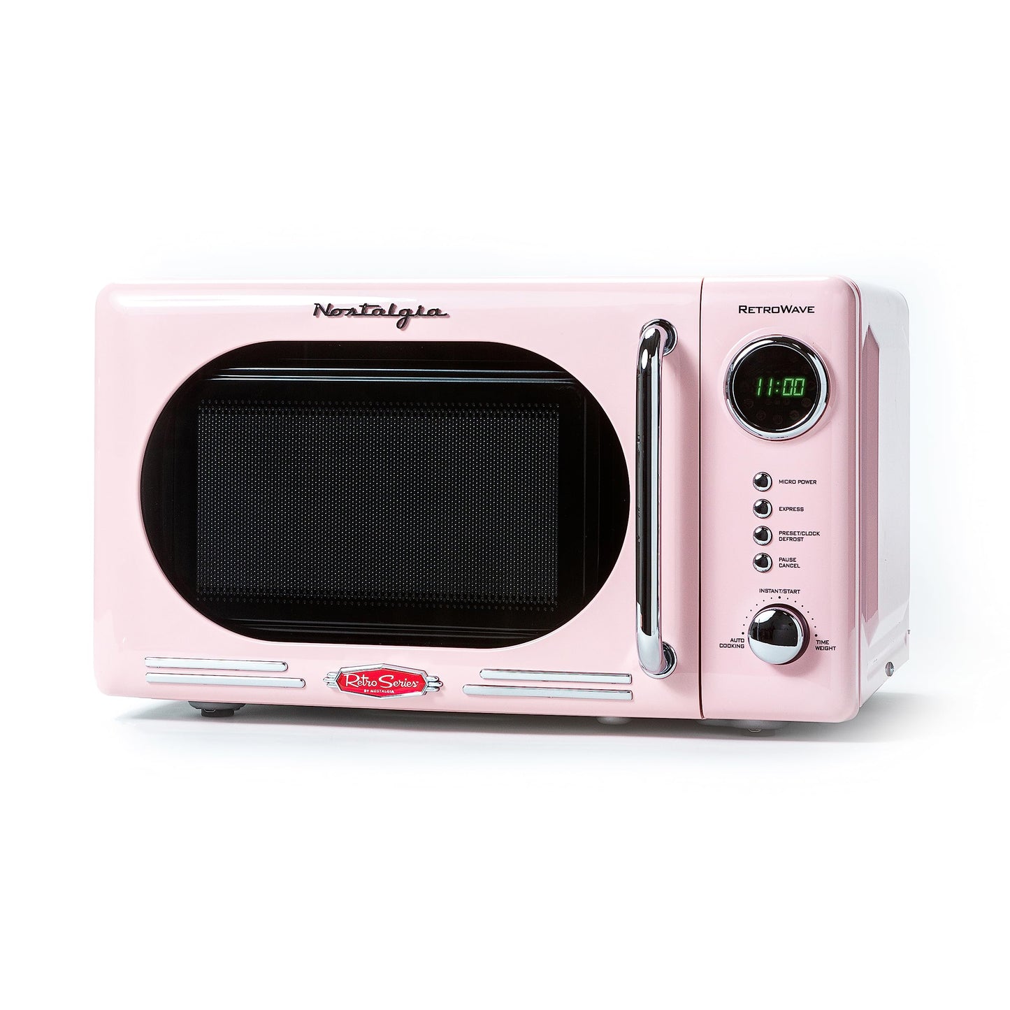 Nostalgia Retro Compact Countertop Microwave Oven - 0.7 Cu. Ft. - 700-Watts with LED Digital Display - Child Lock - Easy Clean Interior - Pink