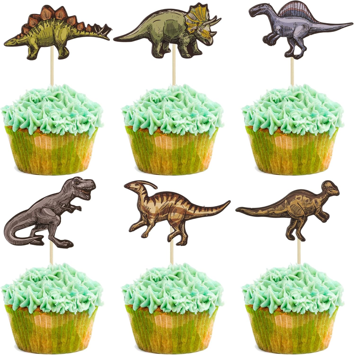 36Pcs Dinosaur Cupcake Toppers Roar Dinosaur Cupcake Picks Dino Cake Decorations for Kids Boys Dinosaur Theme Birthday Babyshower Party Decorations