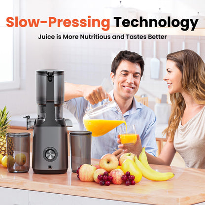 Cold Press Juicer, JoyBear Slow Masticating Machines with 5.3" Extra Large Feed Chute Fit Whole Fruits Vegetables Easy Clean Self Feeding Effortless for Batch Juicing, High Juice Yield, BPA Free 200W