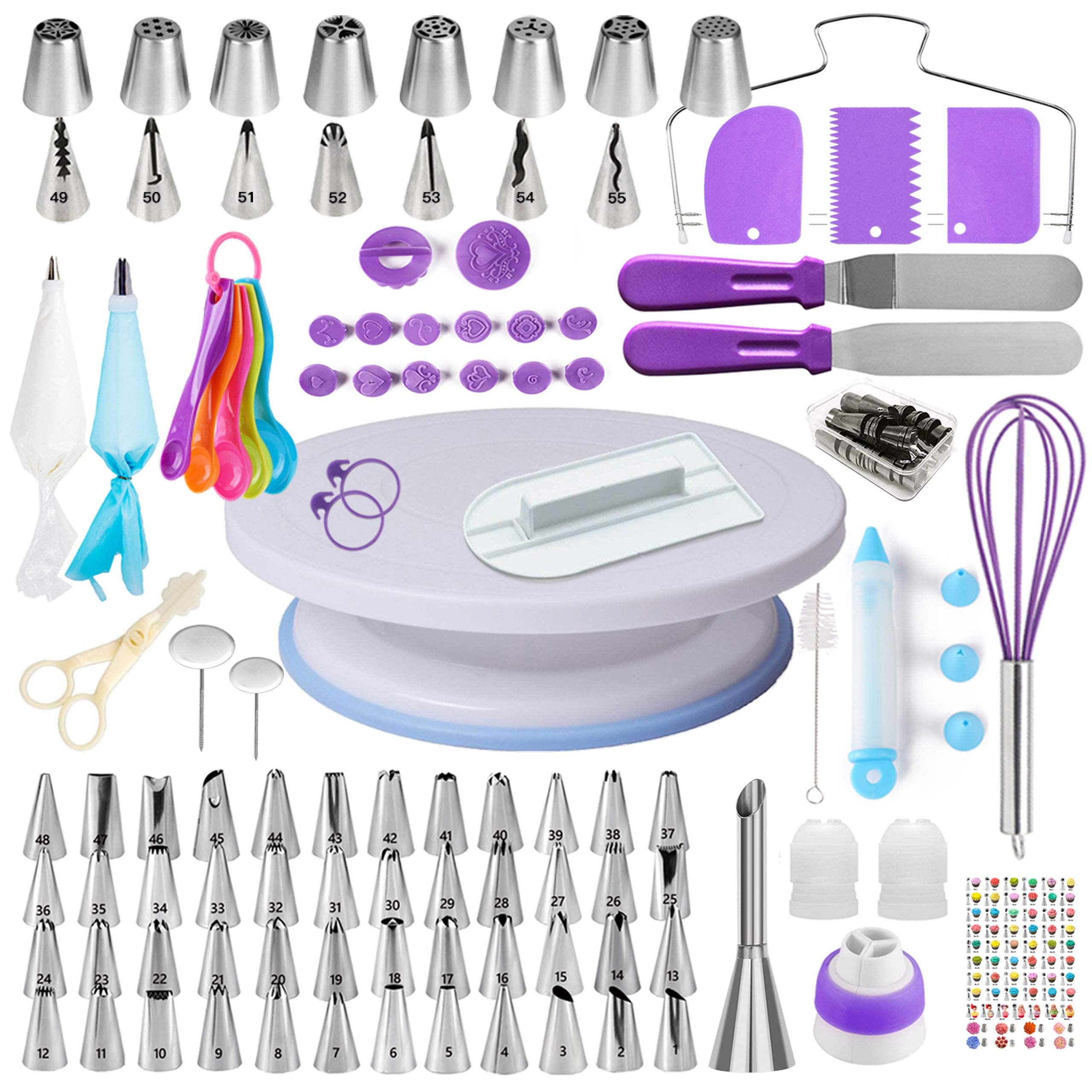 Cake Decorating Kit,137pcs Cake Decorating Supplies with Cake Turntable for Decorating,Pastry Piping Bag,Russian Piping Tips Baking Tools, Cake Baking Supplies for Beginners(Green-ne)