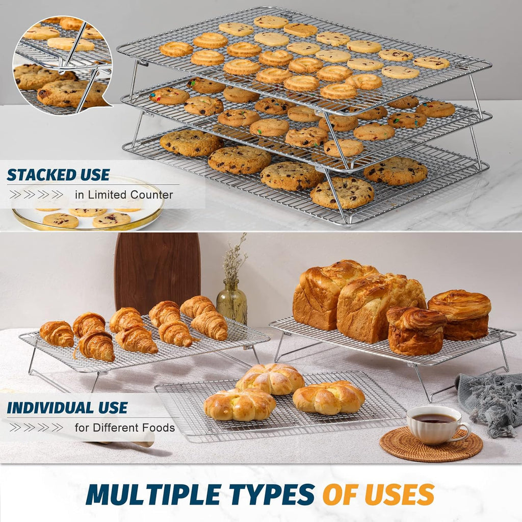 Hiware Stainless Steel Stackable Cooling Rack for Baking, 3 Tier 12”x 16.5”,Oven & Dishwasher Salf and Fit Half Sheet,Wire Cooling Racks for Cookie, Pizza, Cake