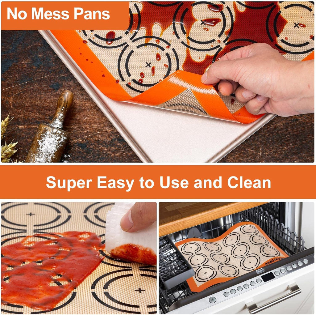 Silicone Baking Mat Sheets Set, Easy Clean &Non-Stick Food Grade Reusable Baking Mat, 2 Half Sheet Cookie Baking Mats Silicone for Oven, Make Macarons, Cookies and Pastry Mat