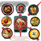 TIBORANG Nonstick 8 in 1 Multipurpose Woks and Stir Fry Pans,12.6 Inch 6L Heat Indicator Diecast Aluminum Titanium Coating Chinese Wok Pan with Lid, Silicone Spatula,Steamed Grid(Crimson Red)…