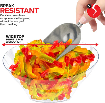 20oz Clear Plastic Serving Bowls (4 Pack) Medium Disposable Candy Dishes, Buffet Containers, Chips, Popcorn, Snacks, Mints, Salad Bar, Snack Bowl, Parties, Office Desk, Bridal Shower, Party Supplies