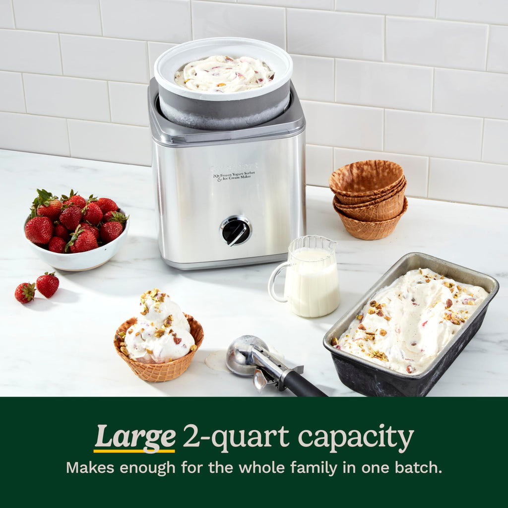 Maszyna do lodów CUISINART, Maszyna do lodów i mrożonego jogurtu, 2-Qt. Podwójnie izolowana miska do zamrażania, srebrna, ICE30BCP1
