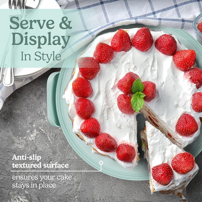 Cake Carrier with lid and Handle - Multipurpose Cake Stand with Lid for 10” Cake, Pie, Cupcakes - Cake Holder & Lid, Plastic Cake Container, Round Cake Cover for Transport & Storage (Seafoam Green)