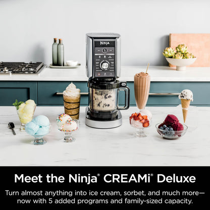 Ninja CREAMi Deluxe Ice Cream & Frozen Treat Maker for Ice Cream, Sorbet, Milkshakes, Frozen Yogurt, & More, 11-in-1, XL Capacity, Silver, Includes (2) Family-Sized 24 oz. Tubs