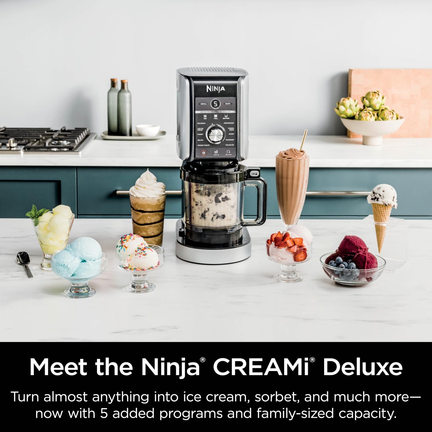 Ninja NC501 CREAMi Deluxe 11-in-1 Ice Cream & Frozen Treat Maker with 2 XL Family Size Pint Containers, Silver (Renewed)