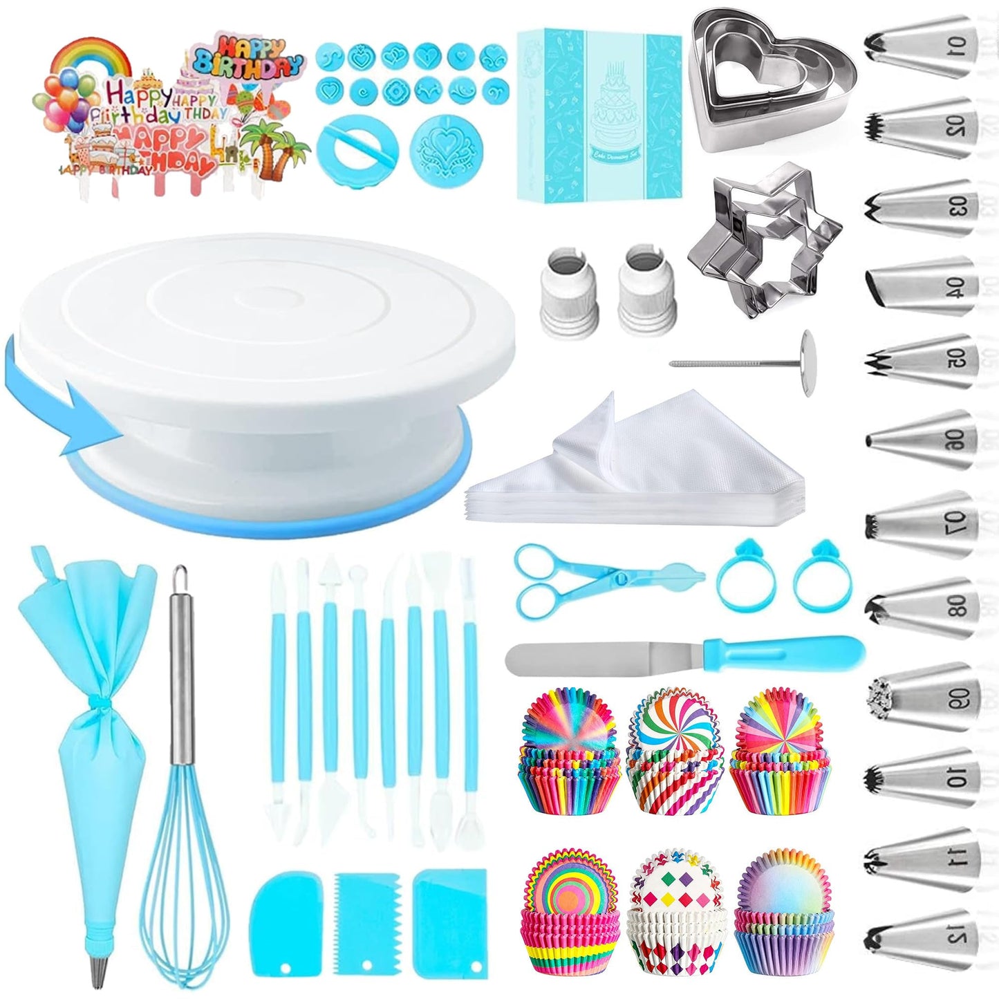 Adocfan 129PCS Piping Set Cake Decorating Tools, Baking Pastry Tools with 48 Numbered Icing Tips & Pastry bag & Flower Lifter & Nail, Cookie Cake decorating tips supplies kit & baking tools (129 PCS)
