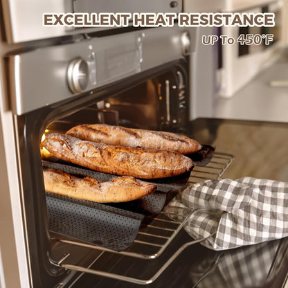 KITESSENSU Nonstick Baguette Pans for French Bread Baking, Perforated 2 Loaves Baguettes Bakery Tray, 15" x 6.3", Silver